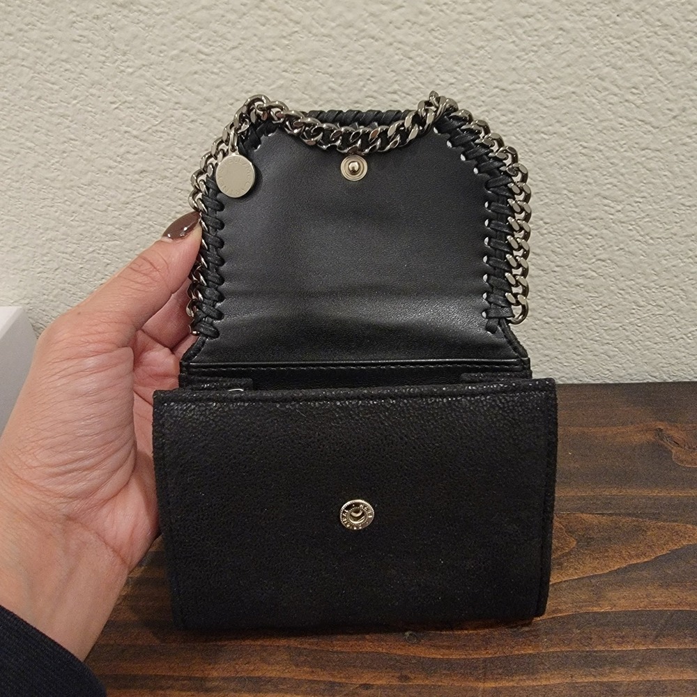 Stella McCartney Black Falabella Chain Mini Wallet With Box Made in Italy - Picture 7 of 15